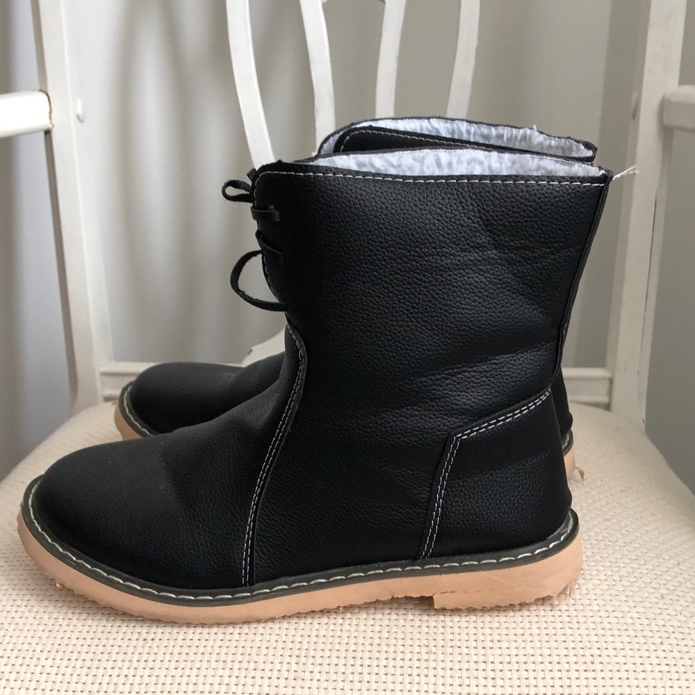 Black Ankle Boots with Tan Soles